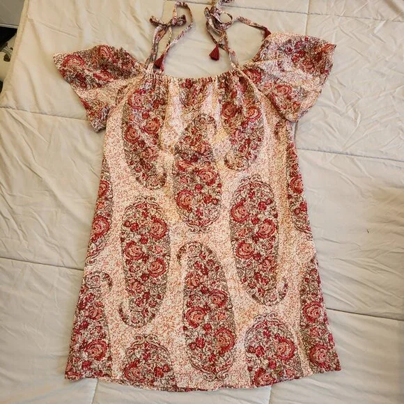 Madewell Silk off the Shoulder Cold Shoulder Dress Paisley Floral - Picture 3 of 12